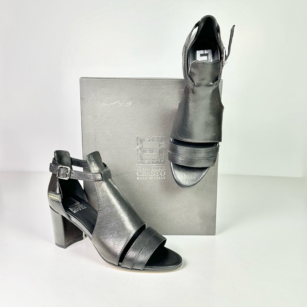 Women’s Black Leather Sandals Ankle Buckle Emanuele Crasto  9.5 or 41 NEW IN BOX
